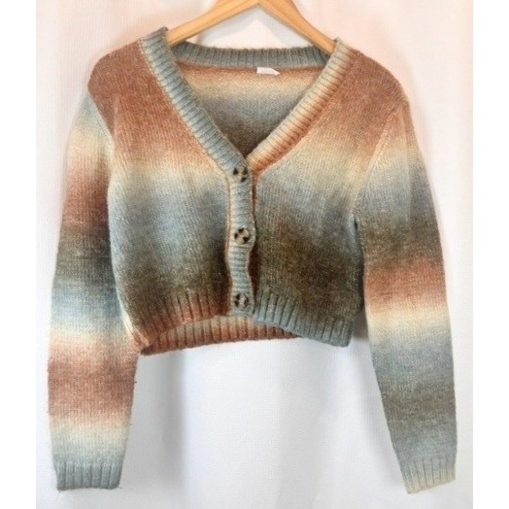 Garage Cropped Ombre Knit Cardigan Sweater M Earthy Sunset Coastal